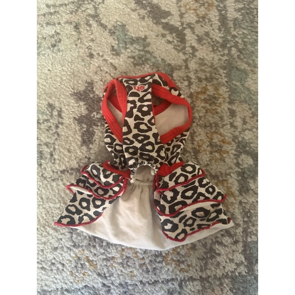 Leopard Print Dog Dress XXS XS Small Puppy Yorkie Pet Outfit Red Ruffle Bow Cute